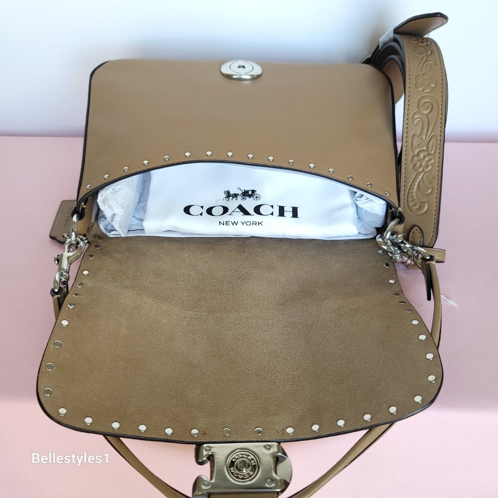 COACH Tabby Soft Suede & Leather Shoulder Bag With Rivets And Tooling- Peanut⭐ - Picture 12 of 16
